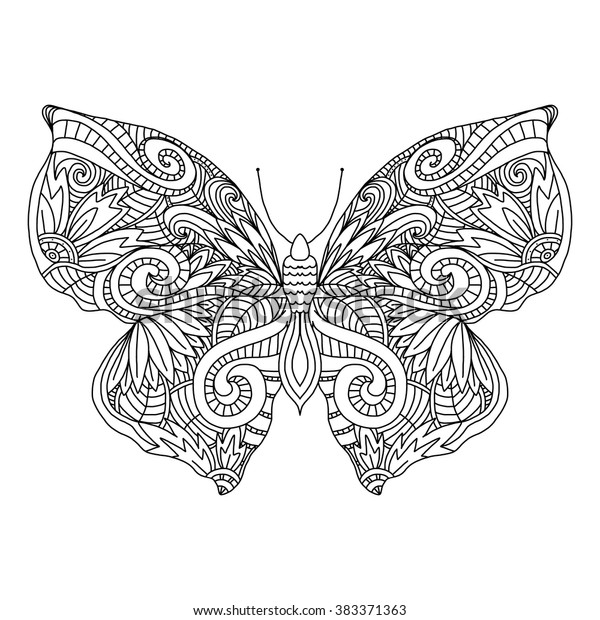 Butterflyhand Drawn Ethnic Patterned Doodle Zentangle Stock Vector ...