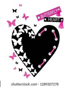 butterfly,heart,or t shirt printing, tee graphic design. - Vektör