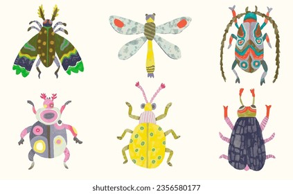 Butterflys dragonfly bug and ladybug. watercolor painting vector of cute insect. isolated animal illustration.