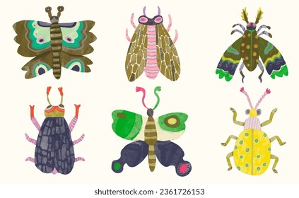 Butterflys dragonfly bug and ladybug. watercolor painting vector of cute insect. isolated animal illustration.