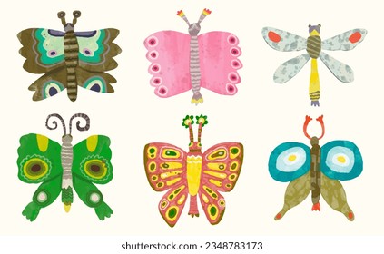 Butterflys dragonfly and ladybug. watercolor painting vector of cute insect. isolated animal illustration.