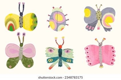 Butterflys dragonfly and ladybug. watercolor painting vector of cute insect. isolated animal illustration.