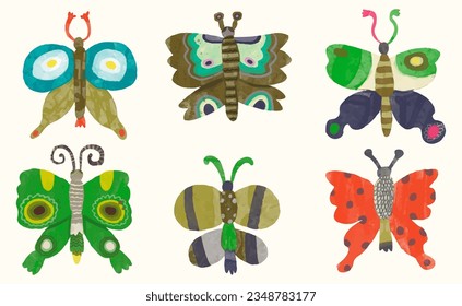 Butterflys dragonfly and ladybug. watercolor painting vector of cute insect. isolated animal illustration.