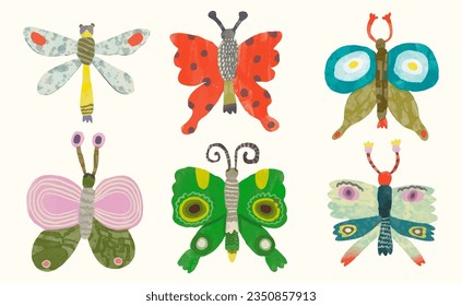 Butterflys dragonfly and ladybug. watercolor painting vector of cute insect. isolated animal illustration.