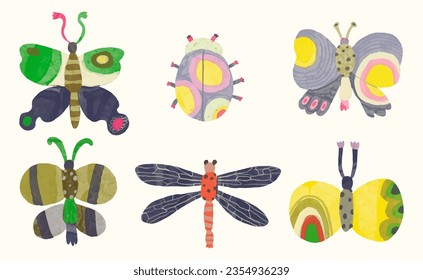 Butterflys dragonfly and ladybug. watercolor painting vector of cute insect. isolated animal illustration.