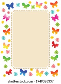 Butterflys and Flowers Frame Background stock illustration vector