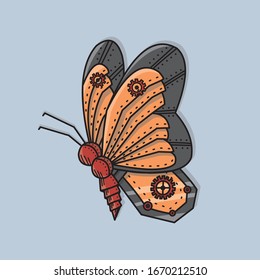 Butterlfy Vector on blue background, Steampunk style 