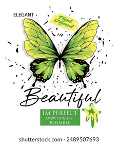 Butterly beautiful elegance fashion style isolated on white background. Hand drawn modern brush calligraphy