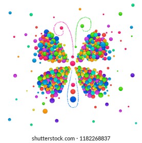 butterly idea on the white background, butterfly created from the small colored parts, emotions icons multicolored isolated, vector