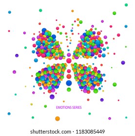 butterly idea on the white background, butterfly created from the small colored parts, emotions icons multicolored isolated, vector