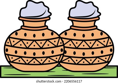 Buttermilk In Clay Pot Concept, Unglazed Or Glazed Pottery Vector Color Icon Design, Farm And Gardening Symbol, Villagers Life Sign, Countryside And Livestock Stock Illustration