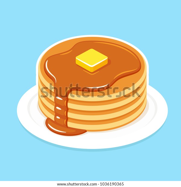 バターや蜂蜜 メープルシロップを入れた お皿の上のバターミルクパンケーキ 伝統的なアメリカの朝食のベクターイラスト のベクター画像素材 ロイヤリティフリー