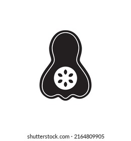 Butternut-Squash, Halbquashsymbol auf schwarz-weißem Hintergrund, gefüllt