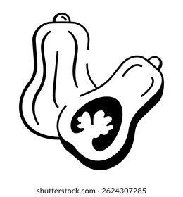 Icono de calabaza de nuez en estilo doodle 
