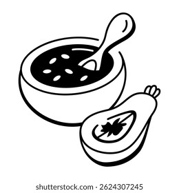 Butternut squash icon soup in hand drawn style 
