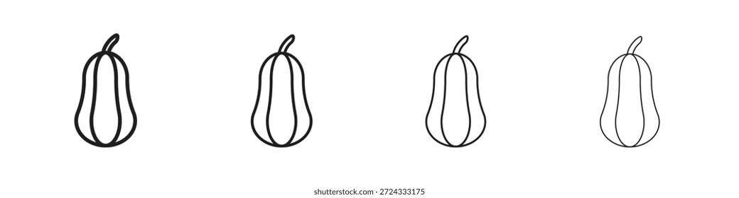 Ícones de abóbora de butternut, Conjunto de ícones lineares. Ícones pretos lineares da palma