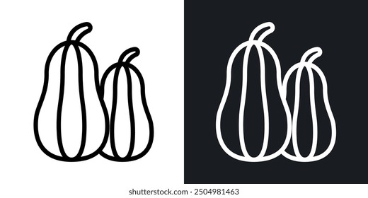 Butternut squash vector icon set black and white filled and outlined style.