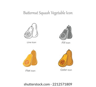 Butternut Squash Vegetable Line, Fill, Flat and Color Icon and fresh, natural, Organic, healthy, vegetarian food vector Icon set Illustration