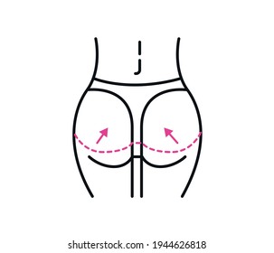 Levantamiento de nalgas, icono de mujer. Elemento de atención médica para el concepto móvil y el icono de aplicaciones web. Icono de línea delgada para el diseño y desarrollo de sitios web, desarrollo de aplicaciones sobre fondo blanco