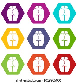 Buttocks of girl icon set many color hexahedron isolated on white vector illustration