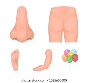 Buttocks, nose, arm, foot. Part of the body set collection icons in cartoon style vector symbol stock illustration web.