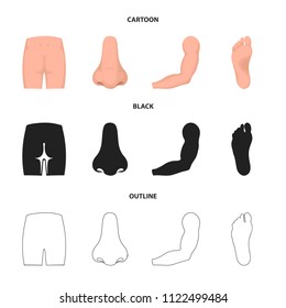 Buttocks, nose, arm, foot. Part of the body set collection icons in cartoon,black,outline style vector symbol stock illustration web.