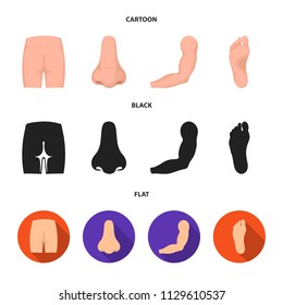 Buttocks, nose, arm, foot. Part of the body set collection icons in cartoon,black,flat style vector symbol stock illustration web.