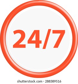 Button 24/7 . The round shape. 3D. Vector illustration.