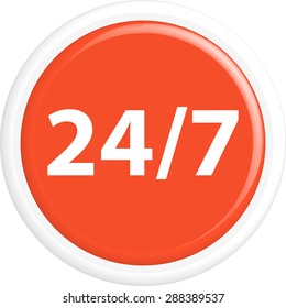 Button 24/7 . The round shape. 3D. Vector illustration.