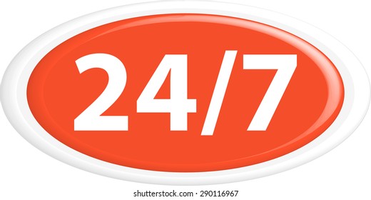 Button 24/7 . The round shape. 3D. Vector illustration.