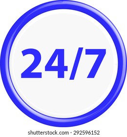 Button 24/7 . The round shape. 3D. Vector illustration.