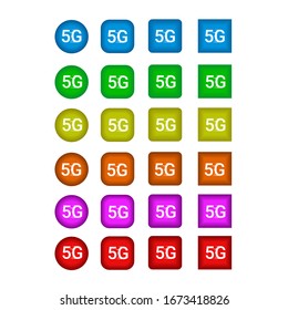 Button 5G set with different color, graphic vector design isolated