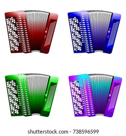 Button accordion colored icons set isolated white background