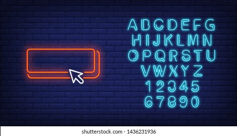 Button And Arrow Cursor Neon Sign. Clicking And User Interface Icons Design. Night Bright Neon Sign, Colorful Billboard, Light Banner. Vector Illustration In Neon Style.