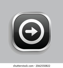 button arrow right icon design. Glossy Button style rounded rectangle isolated on gray background.. Vector illustration
