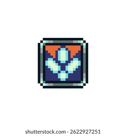 Botón con el icono del pixel art del símbolo de la flecha, muestra de la interfaz de la Descarga. Ilustración vectorial aislada. Diseño para logo, pegatina y App. 