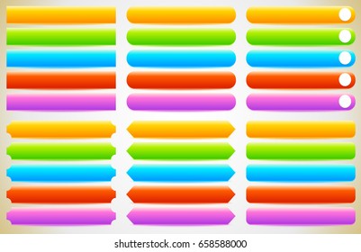 Button, banner shapes, backgrounds. Abstract tags, labels. Colorful rectangular shapes