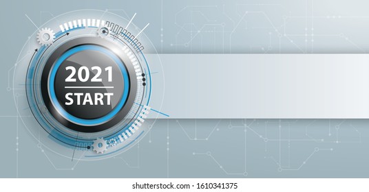 Button with banner and text 2019 Start. Eps 10 vector file.