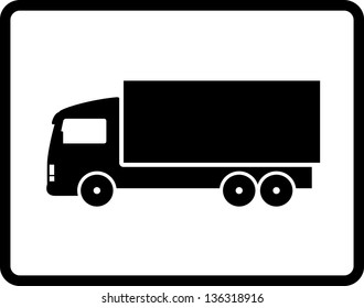 button with black isolated shipping truck silhouette