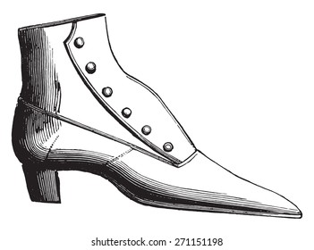 Button boot, vintage engraved illustration. Industrial encyclopedia E.-O. Lami - 1875. 