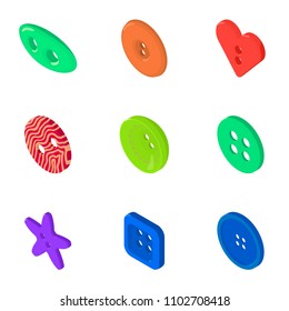 Button bright icons set. Isometric set of 9 button bright vector icons for web isolated on white background