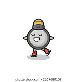 button cell cartoon as an ice skating player doing perform , cute style design for t shirt, sticker, logo element