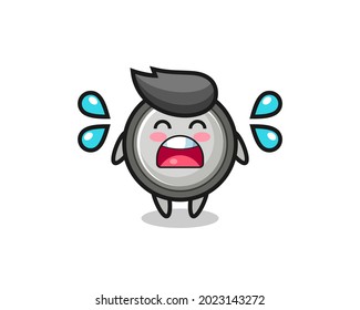 button cell cartoon illustration with crying gesture , cute style design for t shirt, sticker, logo element