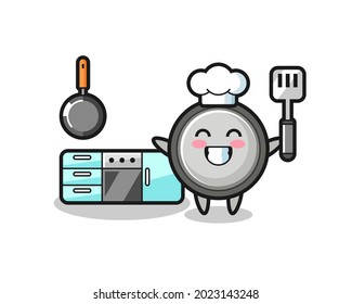 button cell character illustration as a chef is cooking , cute style design for t shirt, sticker, logo element