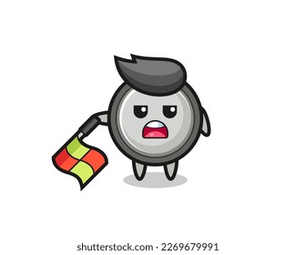 button cell character as line judge hold the flag down at a 45 degree angle , cute style design for t shirt, sticker, logo element