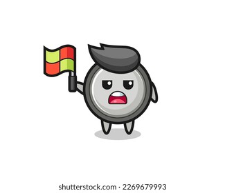 button cell character as line judge putting the flag up , cute style design for t shirt, sticker, logo element