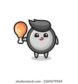 button cell cute mascot is eating a fried chicken , cute style design for t shirt, sticker, logo element