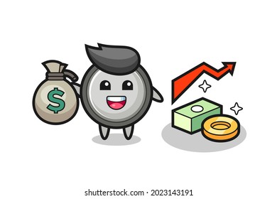 ilustración de botón de celda caricatura sosteniendo saco de dinero , diseño de estilo lindo para camiseta, pegatina, elemento logo