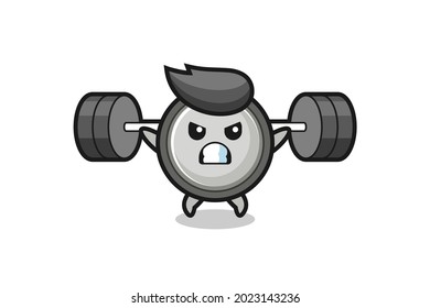 button cell mascot cartoon with a barbell , cute style design for t shirt, sticker, logo element