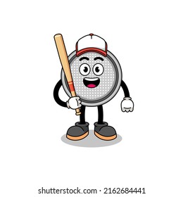 button cell mascot cartoon as a baseball player , character design